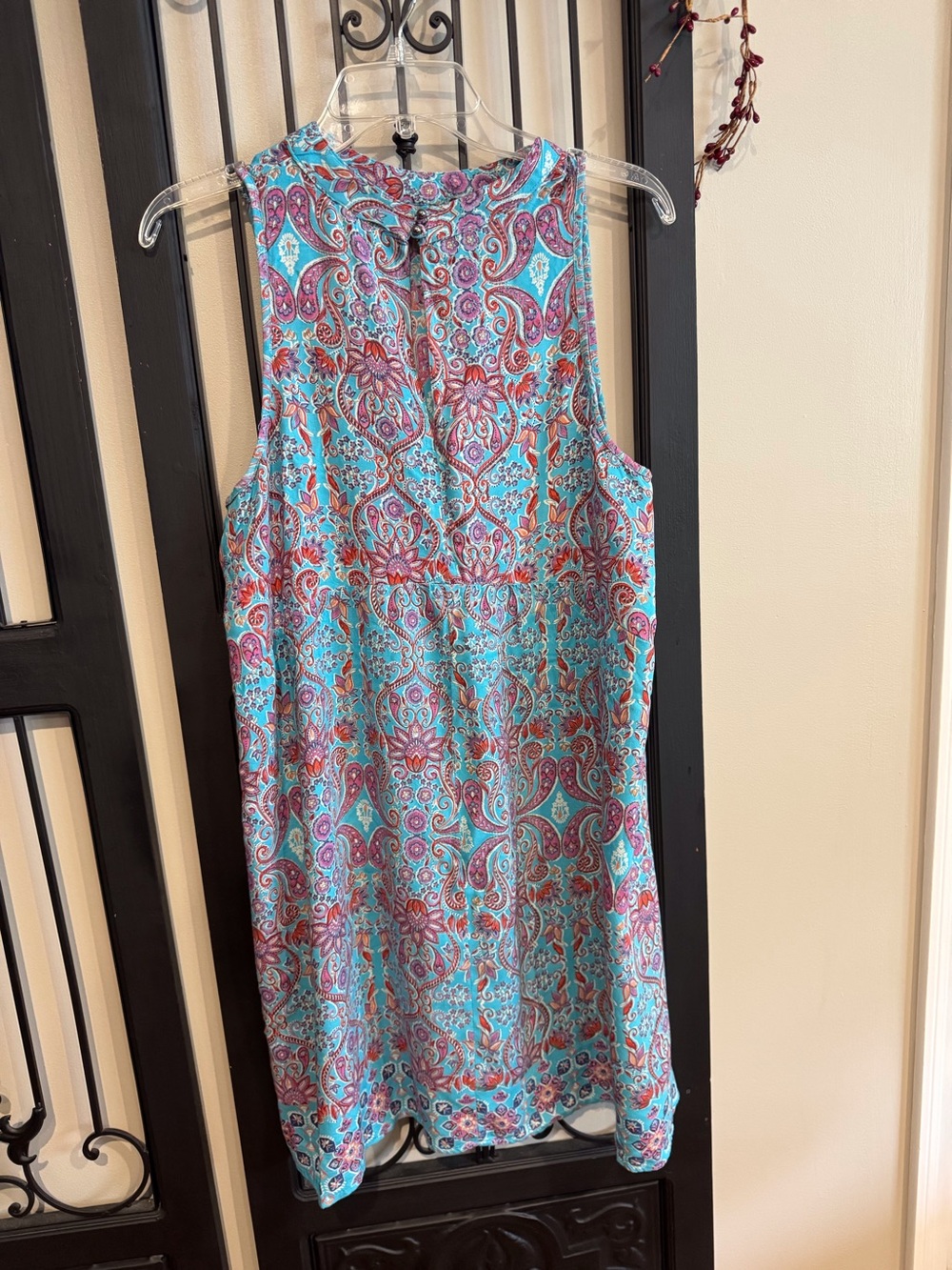 Aqua printed cotton dress, size medium
